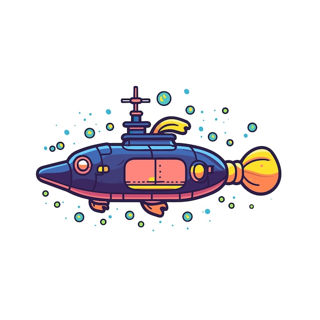 submarine in underwater cartoon Vector for Tshirt