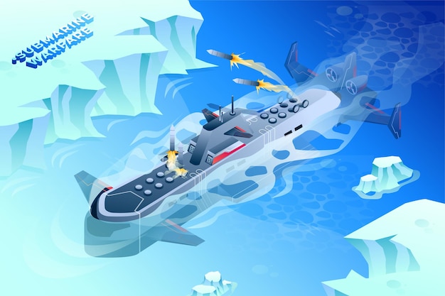 Vector submarine warfare - isometric illustration