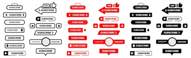 Subscribe app button collection for social media Set of red subscribe buttons App subscribe button