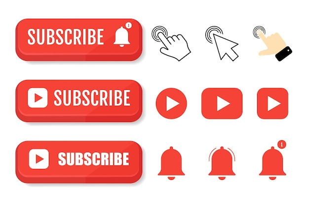 Subscribe bell button and hand cursor red button subscribe to channel blog social media background marketing vector illustration on a white background