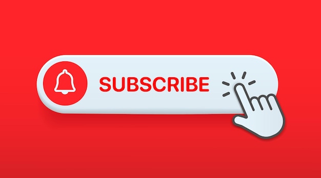 Subscribe button Bell, notification icon button and hand cursor click. Subscribe to social channel