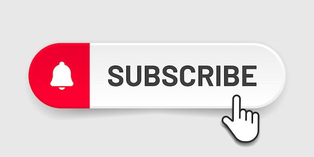 Vector subscribe button bell, notification icon button and hand cursor click. subscribe to social channel