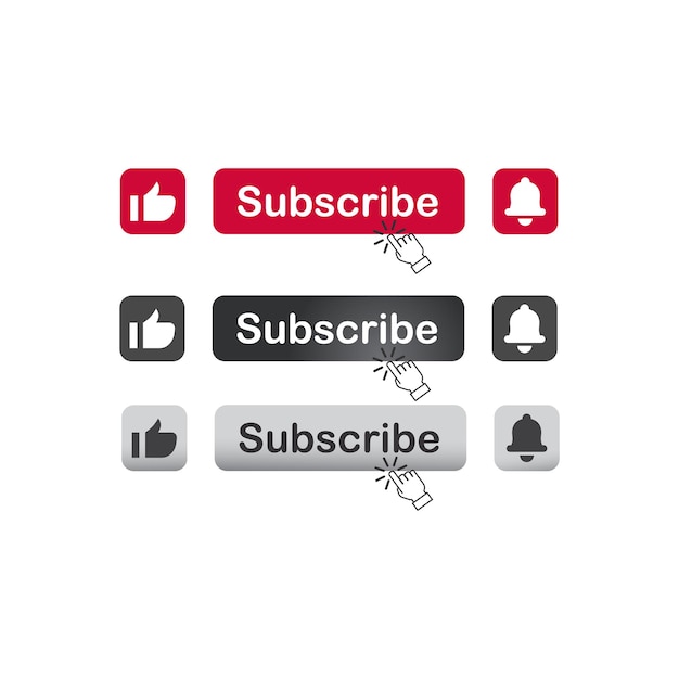 Vector subscribe button bell notification icon button and hand cursor click