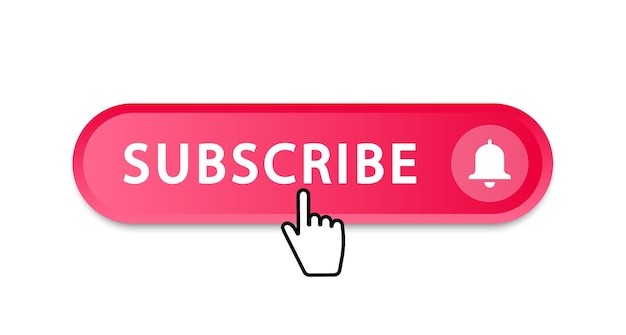 Subscribe button clicking red subscribe button with bell and hand cursor