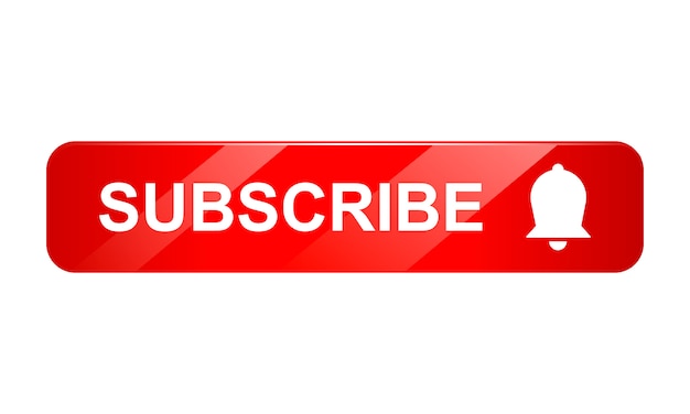 Subscribe button icon with bell on white background, 3d icon, realistic illustration