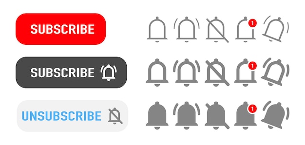 Subscribe button Subscribe button with bells of notification isolated symbols Vector