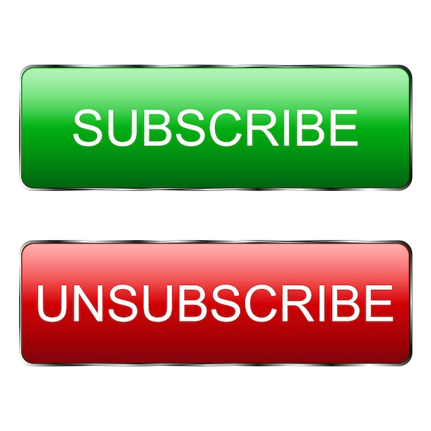 Subscribe button and unsubscribe from the template. Subscribe button and unsubscribe from the channel and news Red button to log in to social media. Vector
