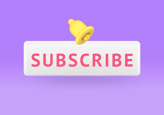 Vector subscribe button with ring bell social media following subscription 3d icon realistic vector