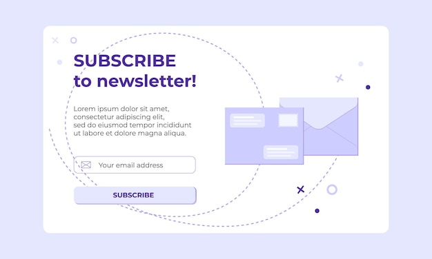 Iscriviti alla newsletter banner con lettera. banner vettoriale di email marketing per l'abbonamento