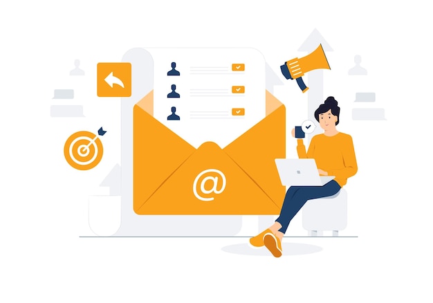 Iscriviti alla newsletter campagna e-mail marketing e business online busta aperta con invio di lettera sul laptop iscriviti alla mailing list concept illustration