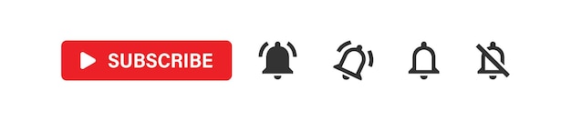 Subscribe red button with bell notification set icons Web social media vector