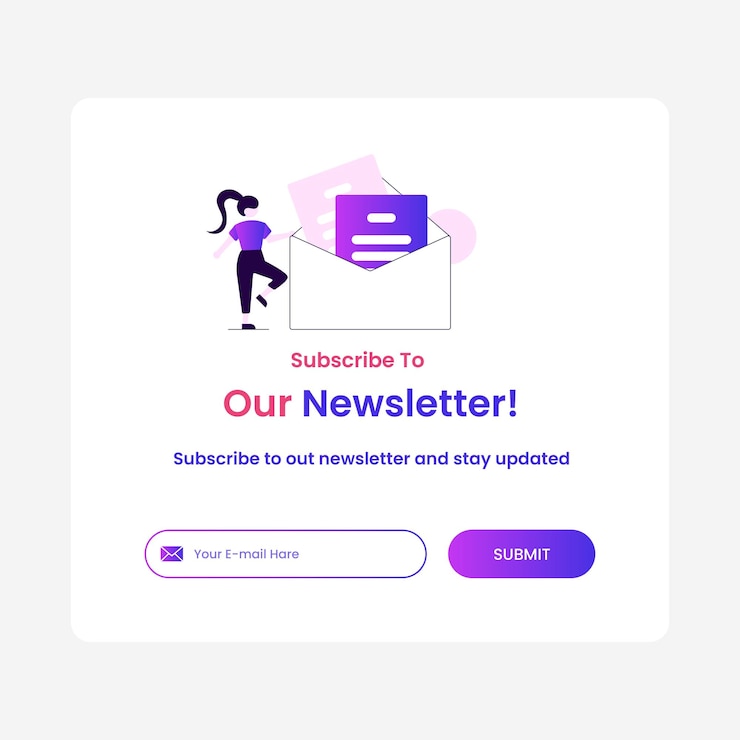Vector subscription to newsletter pop up banner template