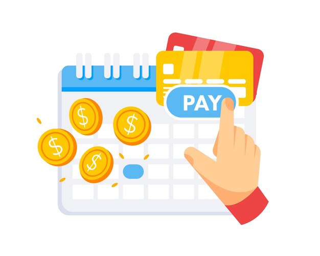 Vettore pagamento dell'abbonamento data di pagamento nel calendario pagamento delle tasse programmato nel calendario pagamento della tabella di pianificazione