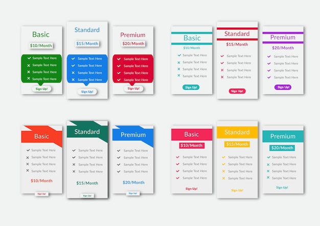 Vector subscription plans and pricing template for comparison table design