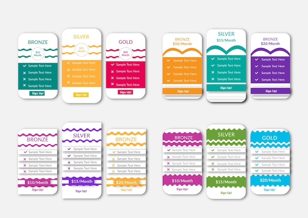 比較表デザインのサブスクリプション プランと価格テンプレート