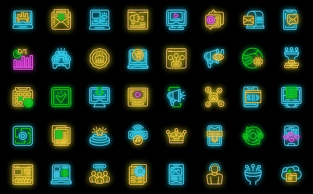 Subscription service icons set vector neon