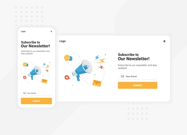 モバイル版とデスクトップ版のニュースレターポップアップバナーテンプレートのサブスクリプション