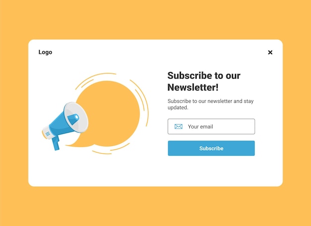 メガホンを使用したニュースレター ポップアップ バナー テンプレートの購読