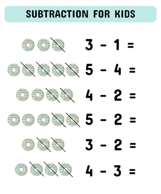 Subtraction for kids with donuts Educational math game for preschoolers kindergarten