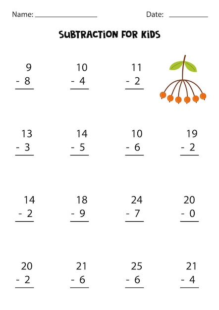 Vettore sottrazione con bacche di cenere gioco di matematica educativo per bambini