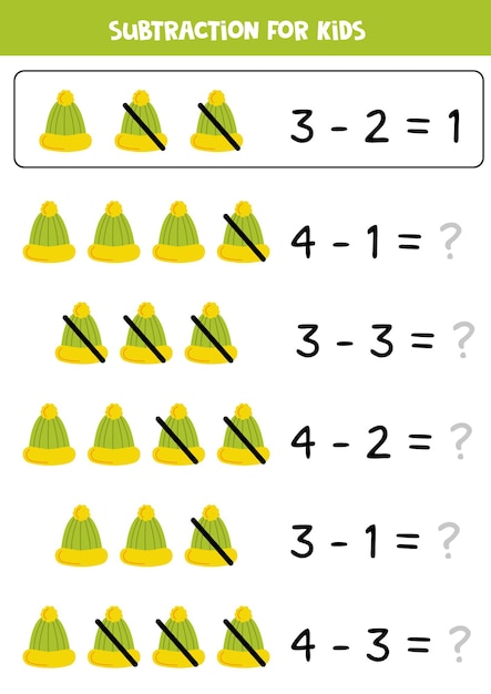 ベクトル 緑のキャップで引き算 子供のための教育数学ゲーム