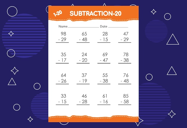 子供のための減算ワークシート子供のための教育数学活動ワークシート