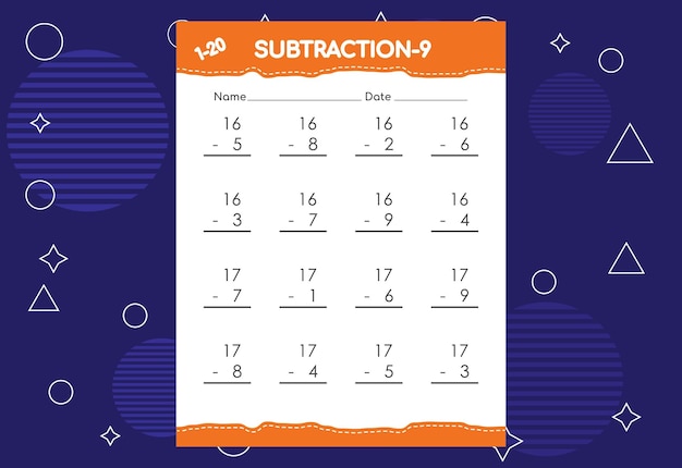 Subtraction worksheet for kids educational math activities worksheet for children