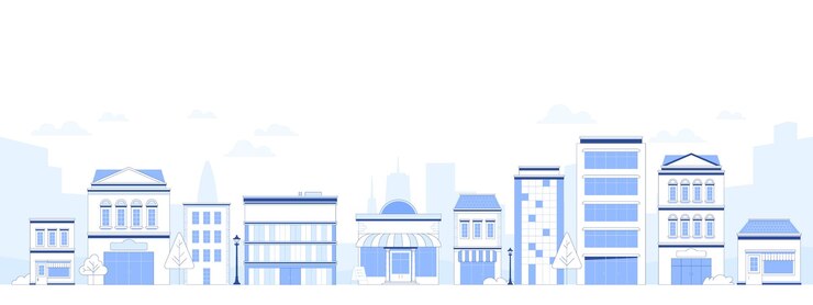 Vector アパート住宅と店舗建物の水平背景を持つ郊外の街路家のファサードを持つ街の眺め抽象的な建築の近代的な都市景観のパノラマ フラット スタイルのベクトル図