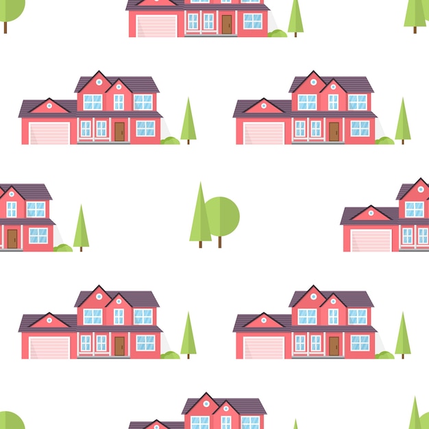 Vector suburban american houses seamless pattern