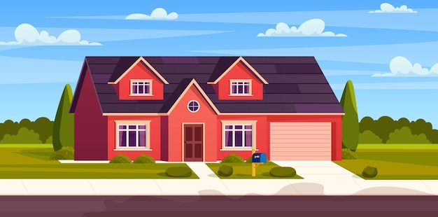 Vector suburban house, residential cottage,