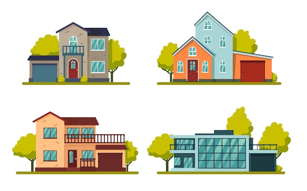 Vector suburban houses living real estate house modern country villas vector of home building architecture residential suburban illustration