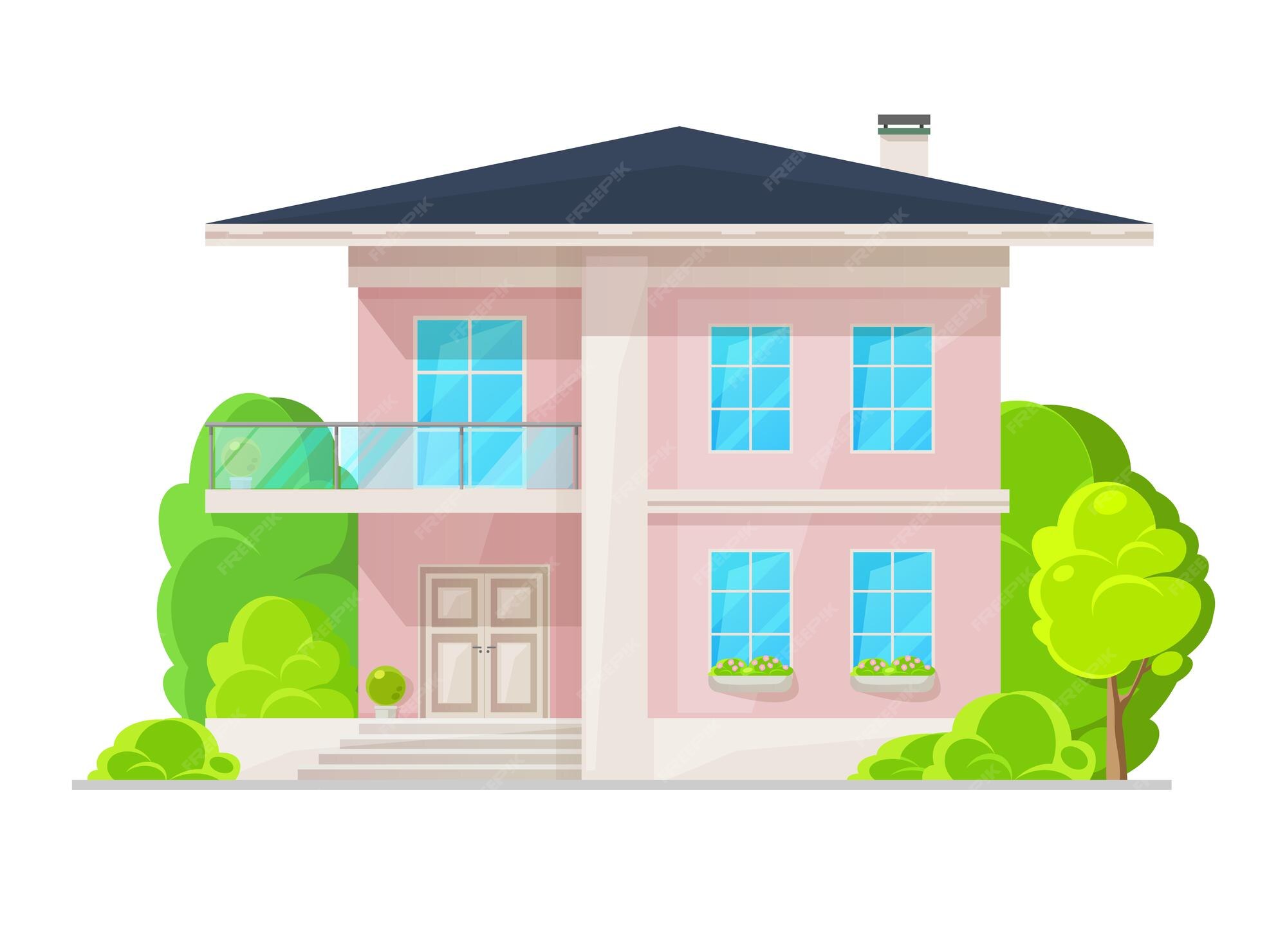 Premium Vector | Suburban two-story house with balcony ...