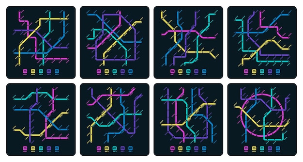 Vector subway dark map underground metro station subway map with route direction and number