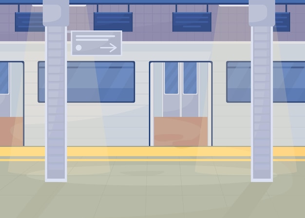 Vector subway station flat color vector illustration