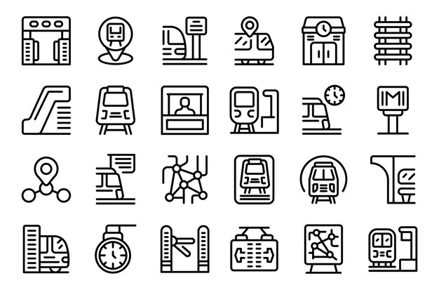 Subway station icons set outline vector Train travel City map