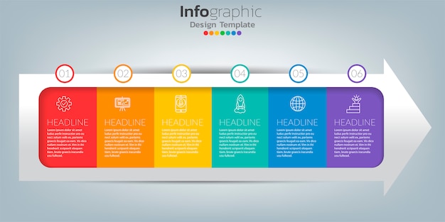 Succes infographic sjabloon met pijl en pictogrammen.