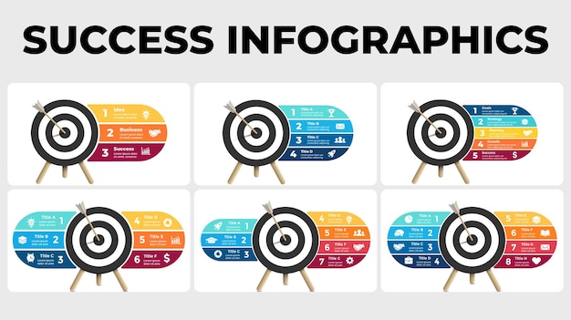 Vector succes infographic zakelijke presentatie pijl raakte het doel doeldiagram grafiek met stappen