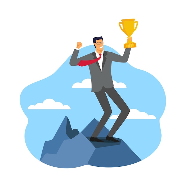 success award - business man holding a trophy over his head. successful manager, winning