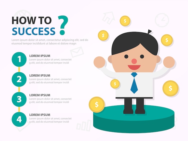 Success businessman cartoon infographic template