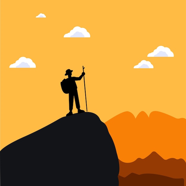 Success Concept a Young Man Climbed Mountain Vector Art