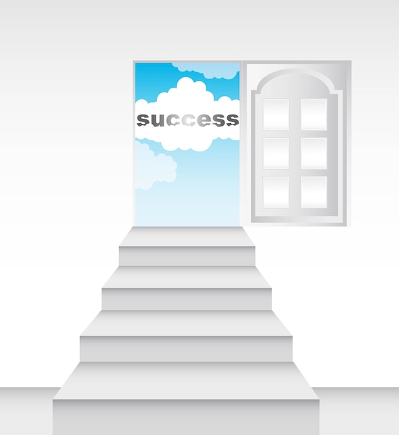 Success conceptual with ladders and door vector illustration