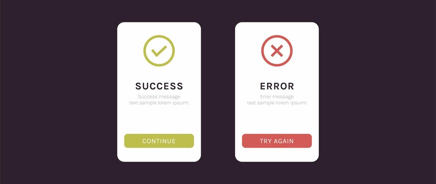 Premium Vector | Success and error message ui screen and approved and ...