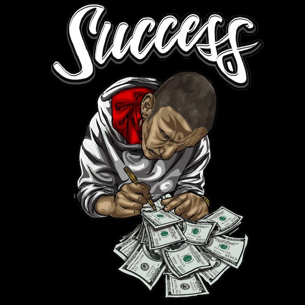 success illustrations isolated on black background for poster, t-shirt print, business element.