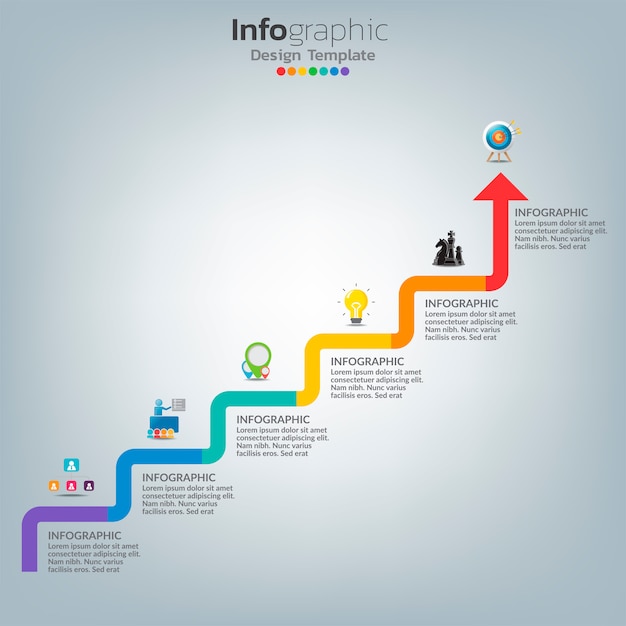 Vettore modello infographic di successo con la costruzione di gradino della scala.