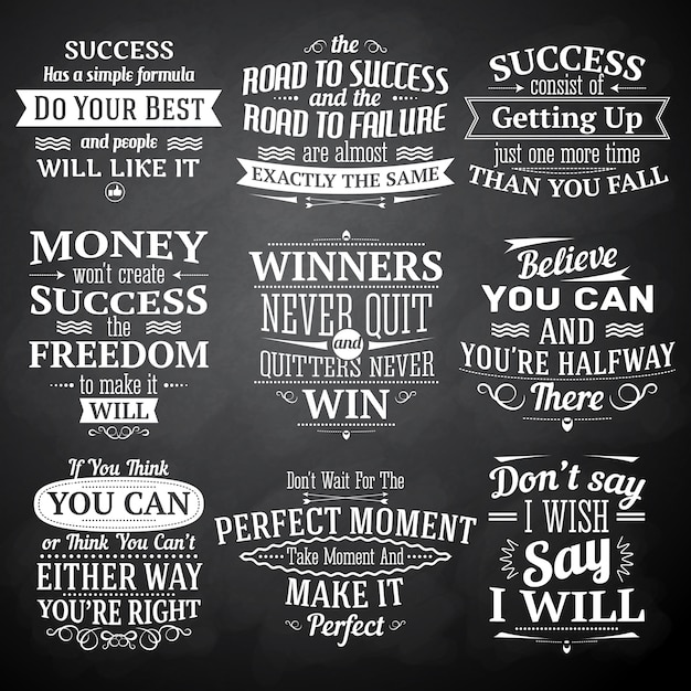 Success quotes lettering chalkboard set