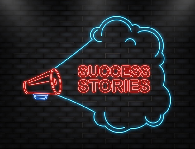 Success stories megaphone yellow banner in 3D style on white background Vector illustration