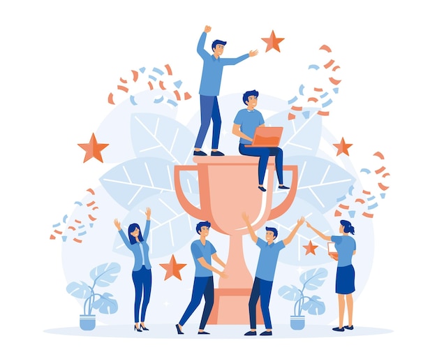 Vector success team concept people celebrate success achievment flat vector modern illustration