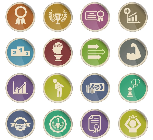 Success web icons in the form of round paper labels