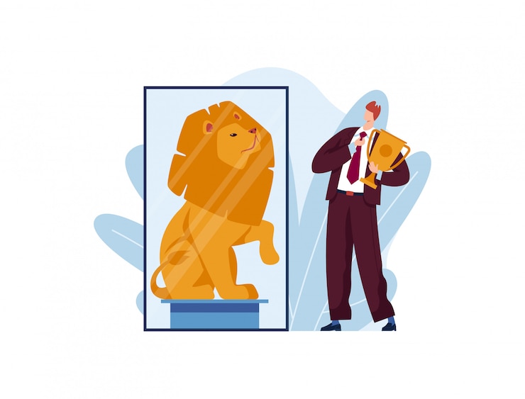 Vector successful business, businessman success, winner with golden cup, design in cartoon style illustration, isolated on white.