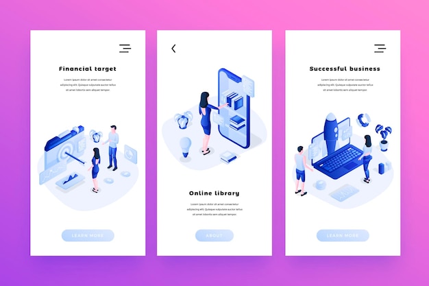 成功したビジネス等尺性スマートフォンインターフェースバナーテンプレートセットターゲットオーディエンスを目指した経済的成功ウェブポスターオンラインライブラリデジタルブックコレクションウェブサイトページデザインレイアウト